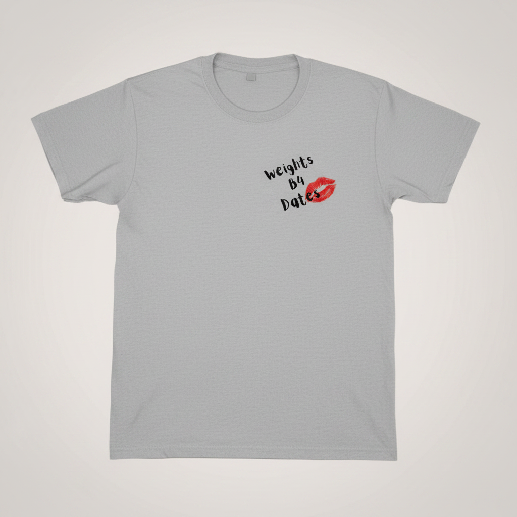 WEIGHTS B4 DATES T-SHIRT in Light Grey